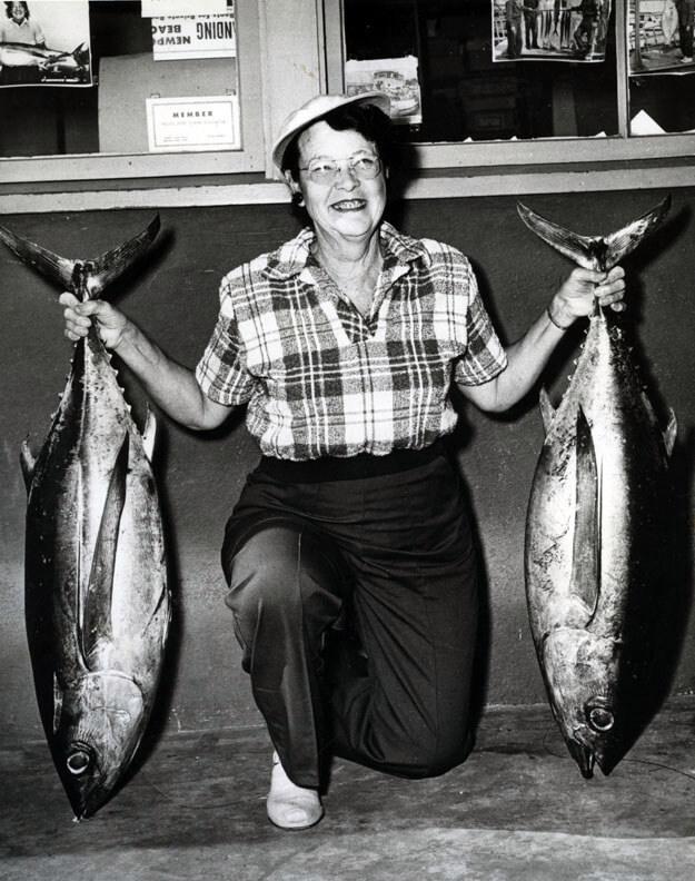 Clara Keeler with her catch, 1962. Newport Harbor Lady Angelers Club Records.