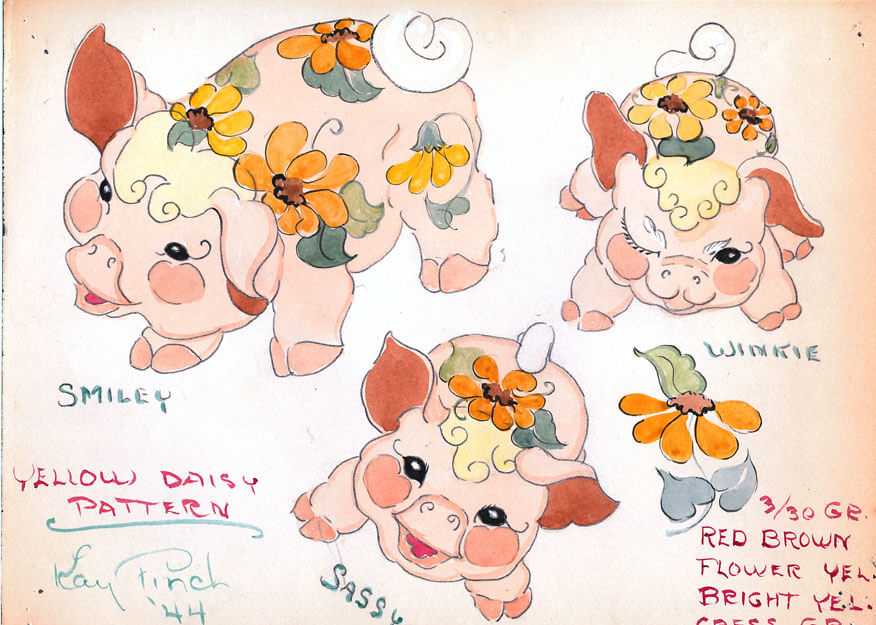 Kay Finch design for pig figurines, 1944. Kay Finch Collection.