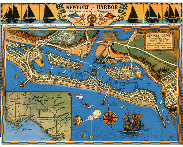 "Treasure Map" issued by the Newport Beach Chamber of Commerce, 1939. Newport Beach Camber of Commerce.
