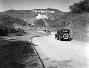 automobile driving to the hollywood land sign in 1923