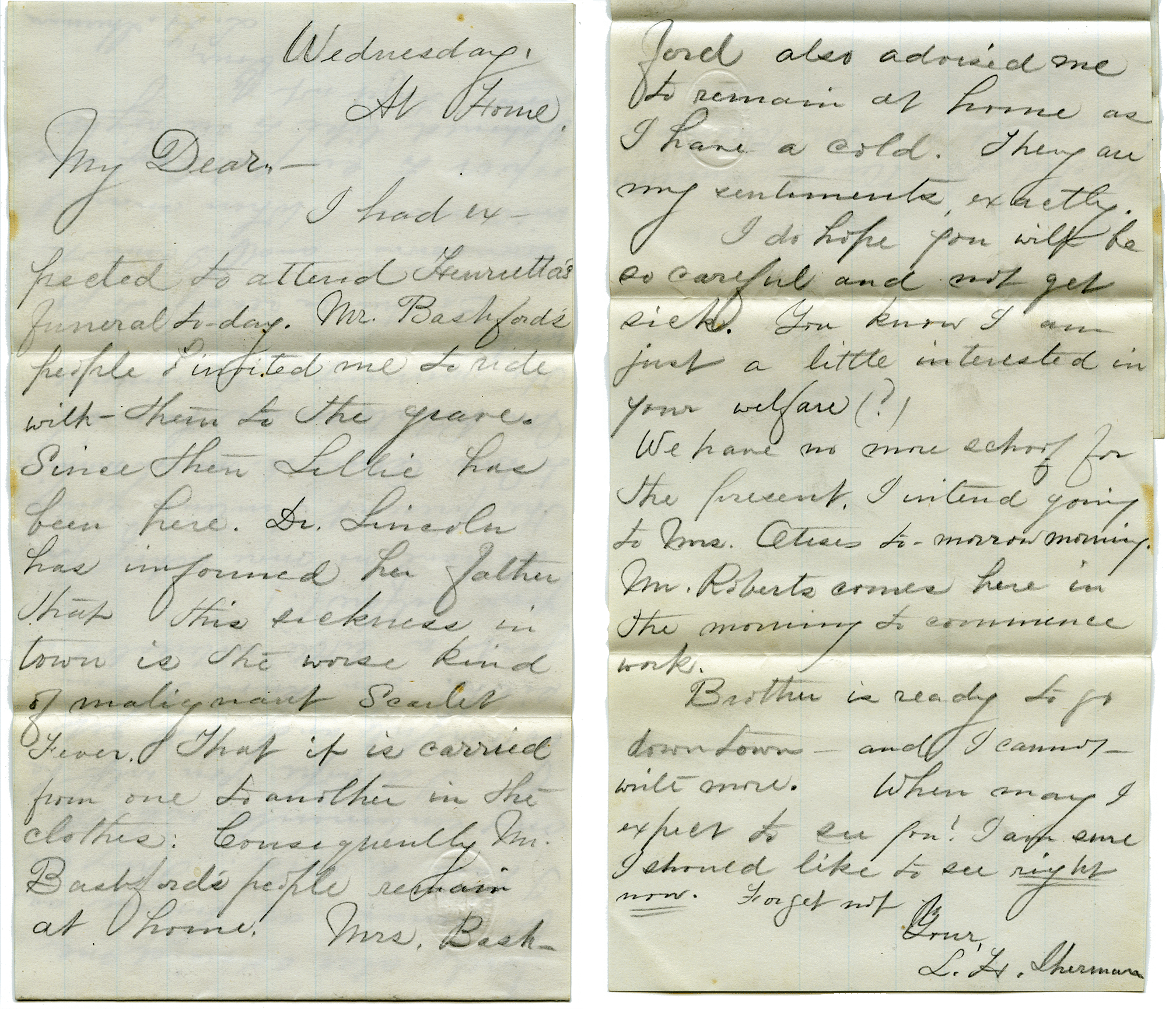 Eli P. Clark warning him of a scarlet fever outbreak in Prescott, Arionza, March 1877