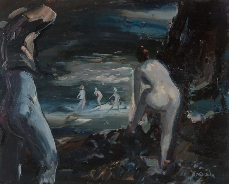 Midnight Swim at Buck, by Phil Dike. Painting at the Sherman Library & Gardens