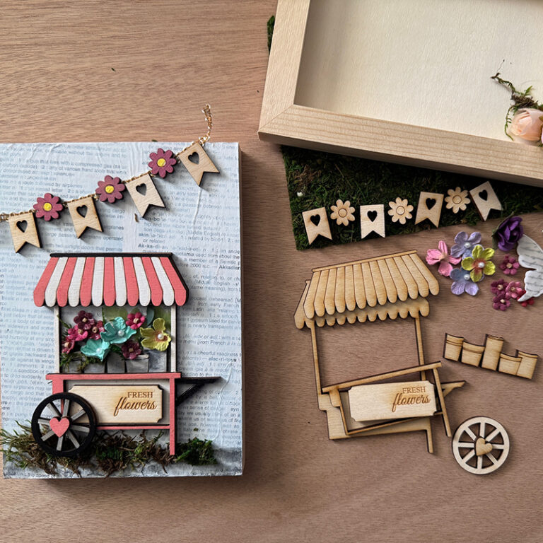 3D Wooden Mixed Media Painting Class - Flower Cart