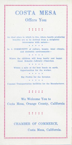 The inside cover of Costa Mesa: The Gateway to Newport Harbor